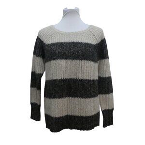 AEO American Eagle Gray Cream Striped Pullover Sweater Womens Large